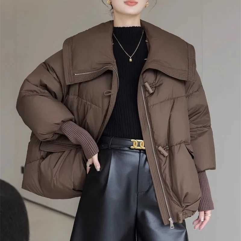 Winter New 2025 Down Cotton Jacket Short Parka Coat Western Korean Version Loose Cotton Jacket Big Fur Collar Thick OvercoatT251105