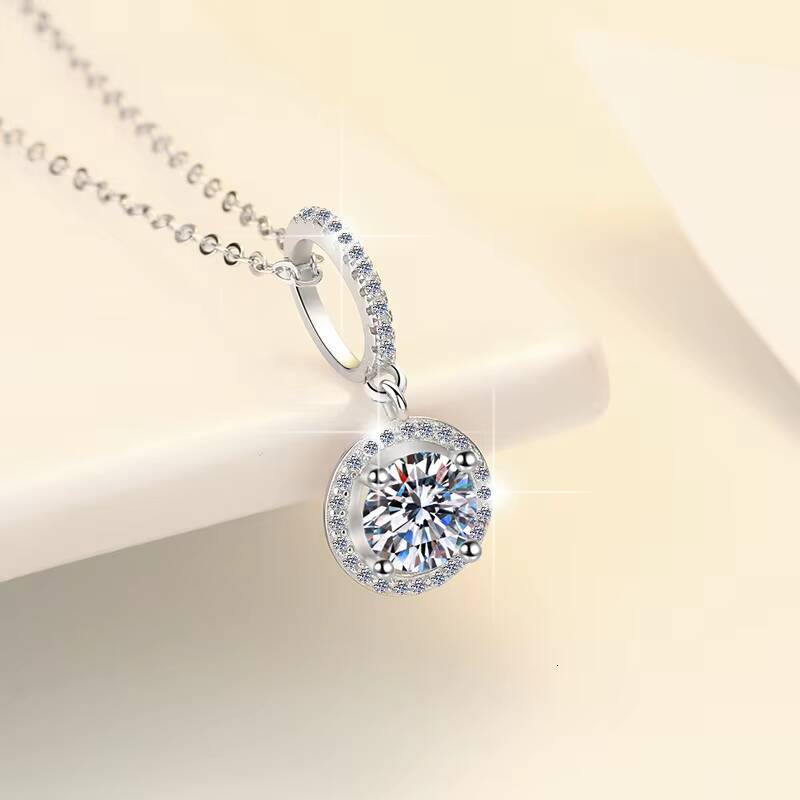 Fine Jewel Ladies Womens Trendy VVS Round Diamond Double Ring Pendant Chain 925 Silver Jewelry VVs1 Moissanite Necklace Pendant