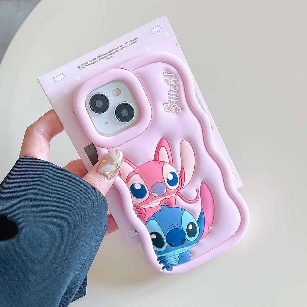 Candy Couple Looking for iPhone X XS XR 11 12 13 14 Plus 15 Pro Max 3D Cartoon Silicon Wave Side Soft Phone Case