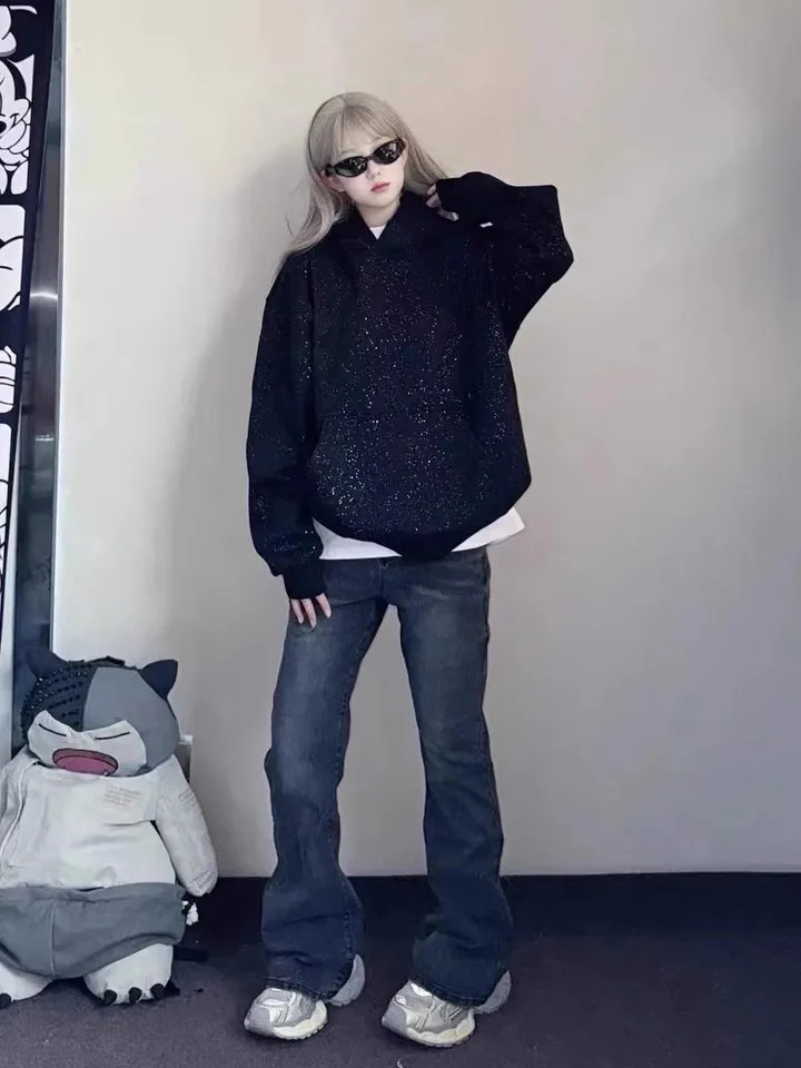 wool hoodie unisex streetwear shrink rhinestone warm black all rhinestone all rhinestone all rhinestone 250403