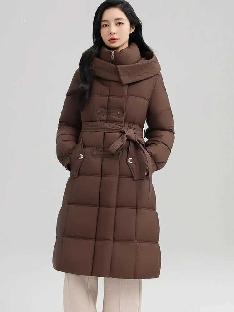 Winter New Long Hooded Cotton Padded Jacket Coat Women Thick Parkas Female Casual Outerwear with Belt Loose Overcoat For WomenT251105