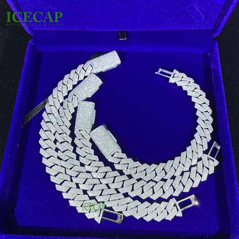 Hip Hop Men Jewelry 925 Silver Gold Plated Moissanite Cuban Link Bracelet Ice Out 15mm VVS Moissanite Miami Cuban Link Chain