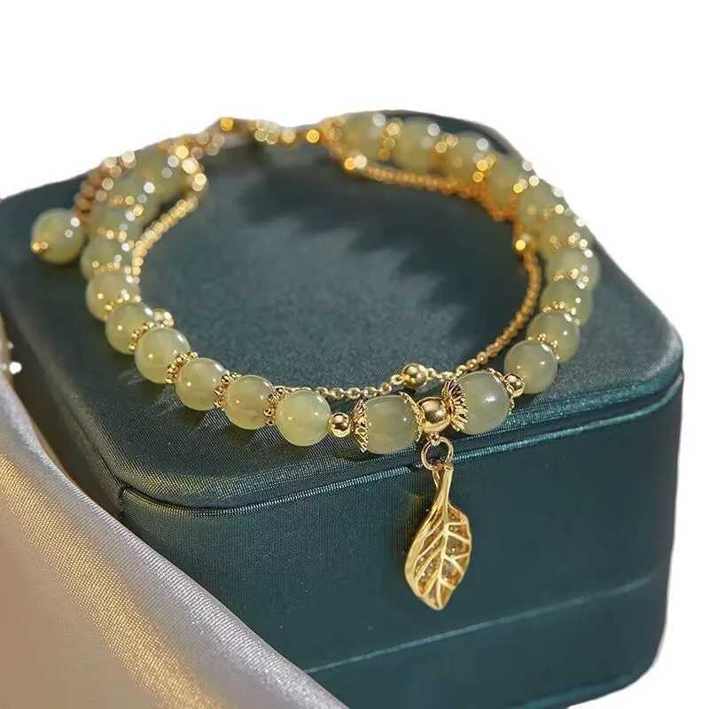 VENTFILLE Gold Color For Womens Hetian Jade Leaves Double Layer Jewelry Girls Gifts C251105