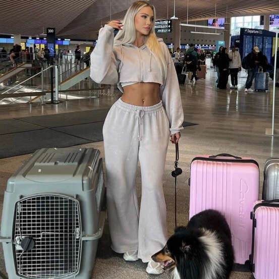 Spring Autumn New European And American Foreign Trade Women's Fashion Long Sleeve Sports Casual Sweatshirt Set B5