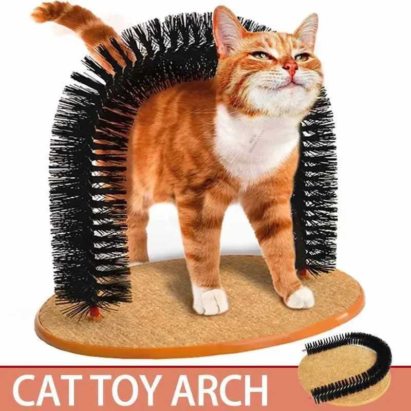 Cat Toy Arch Self Groome Pamper Feline with A Massage Grooming Rubbing Brush with Scratching Pad Toy for Cats Interactive Toys L251105