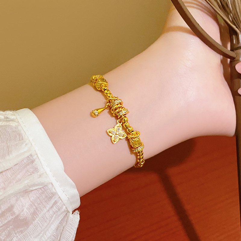 24K Real Gold Plated Metal Flower French Vintage Exquisite Elegant Bracelet Light Luxury High-end Feel Jewelry for Women