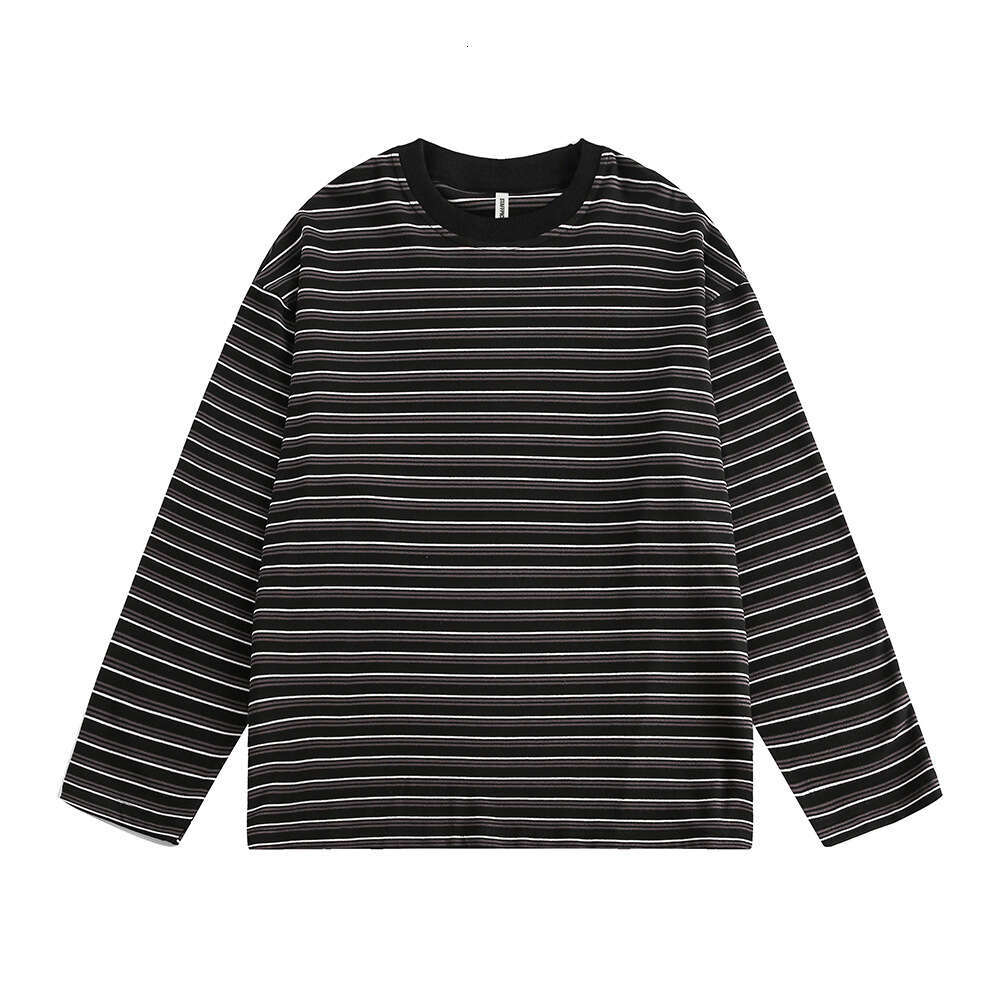Striped Long Sleeve T-Shirt Unisex Loose Casual Crew Neck Tee Base Shirt Inner Wear Top Ins Street Fashion