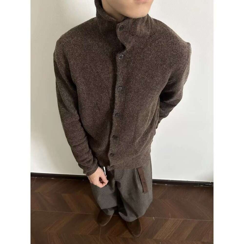 Cross-Border INS Trend Autumn New Fashion Ribbed High Neck Button Cardigan Knitted Men's Sweater Inner Jacket B5