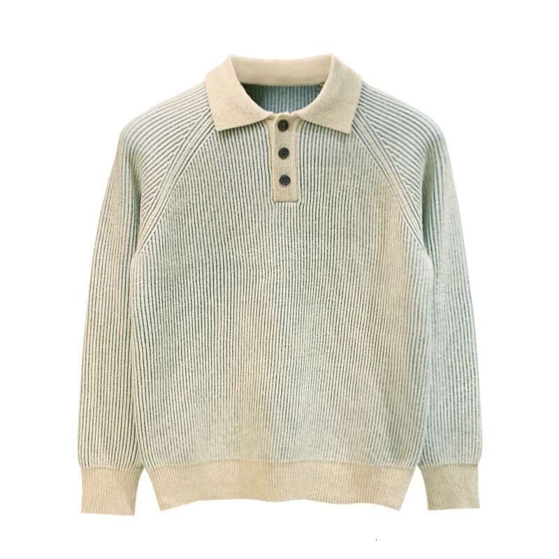 Autumn Lapel Solid Color Pullover Sweaters For Men Casual Knitted Sweater High Street Fashion Jumpers Knitwear A72