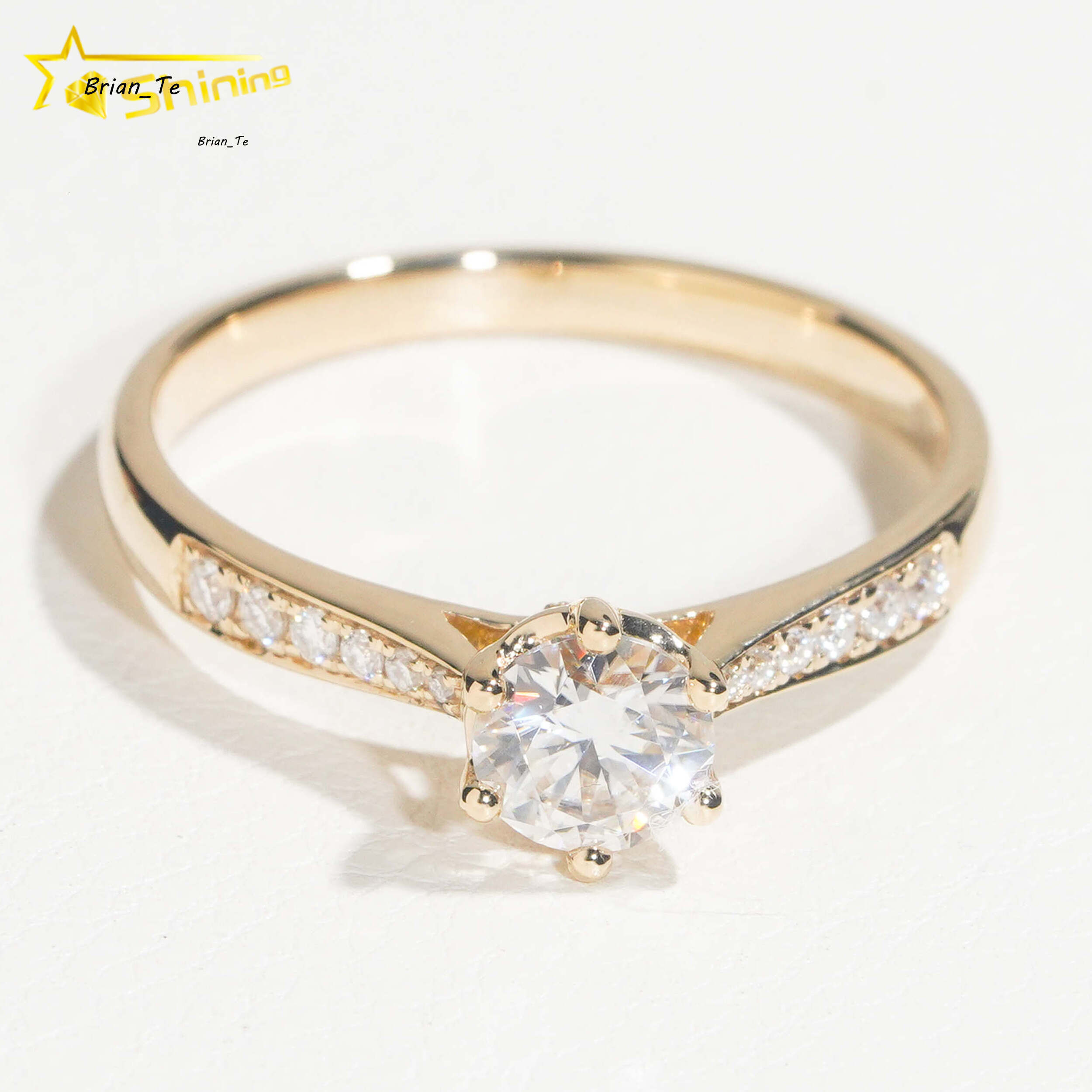 Fine Jewelry Lab Grown Diamond Rings 14K Solid Yellow Gold Diamonds Classical 6prongs Wedding Ring