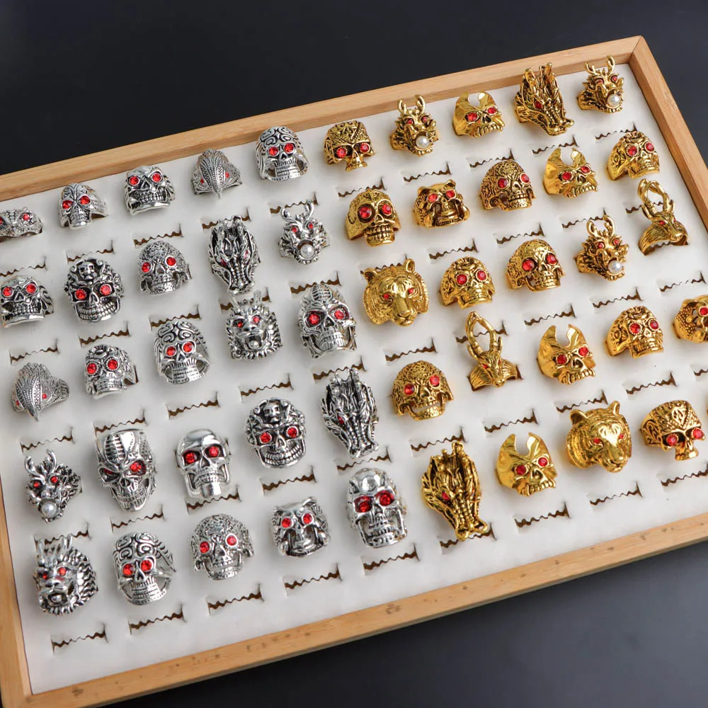 20PcsLot Vintage Punk Gothic Skull Rings for Women Men Retro Owl Skeleton Animal Hop Party Gift Finger Jewelry Mix Style 251031