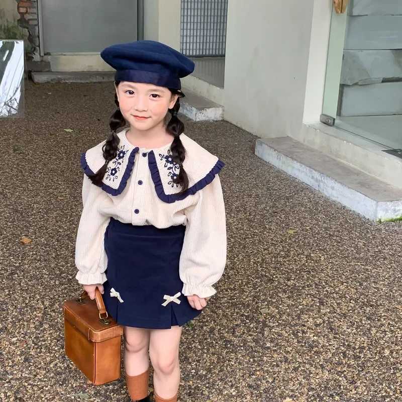 Childrens Sets Floral Embroidered Girls 2-Piece Set Lapel Shirt Skirt Outfit Baby Kids Clothing Cute Toddler Spring Set Y251105