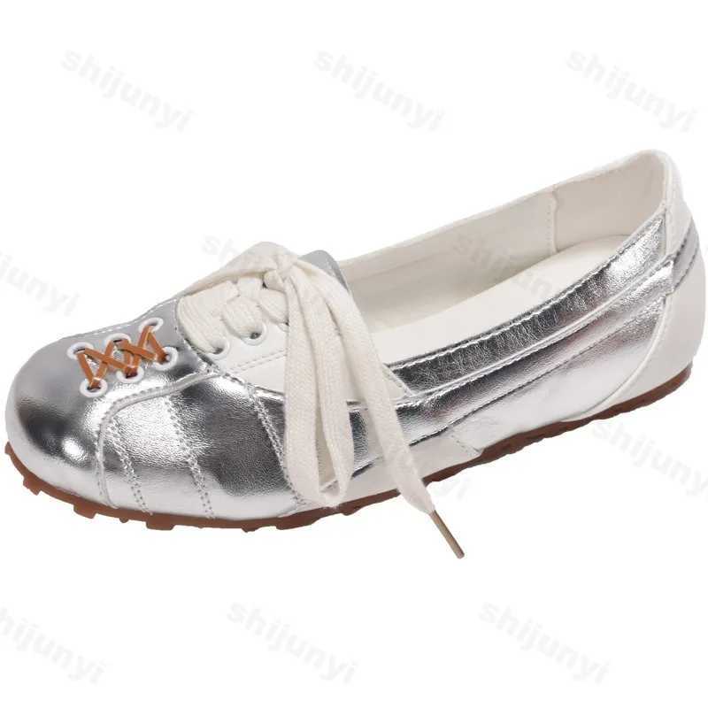 2025 Spring New Shallow Mouth Fion Casual Single Shoes for Wens Soft Soled Cfortable Ballet Style Lace Up Flat Sneakers Y251105