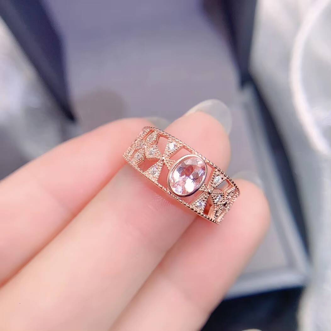 Luxury Womens 925 Sterling Silver Oval Cut Natural Morganite Ring Classic for Engagements Gifts New