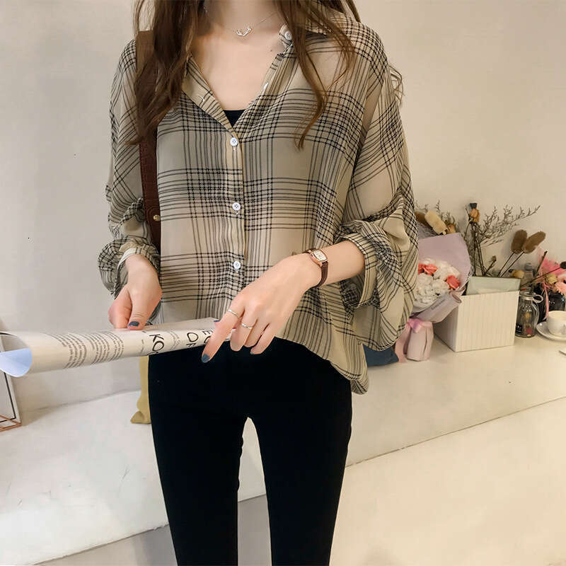 Spring And Autumn Fashion New Chic Loose BF Plaid Women's Long Sleeve Hong Kong Top Korean Style Shirt Jacket B5