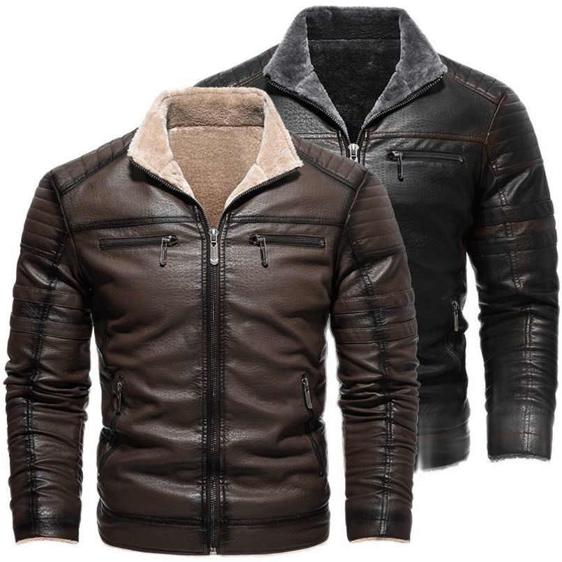Men Faux Leather Jacket High Quality Casual Zipper Fleece Warm Coats Winter Vintage Motorcycle S4Xl 251023