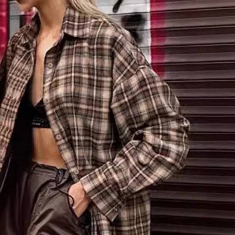 winter jacket women Casual Plaid Shirt Woman Loose Autumn Winter Lapel Buttons Women's Coat Full Sleeve Cozy Vintage Khaki Tops Female Streetwear