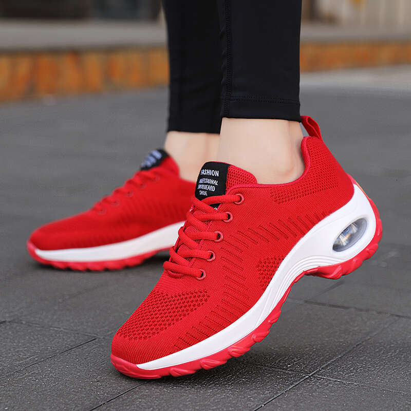 Summer adhesive with round toe and front lace up, women's low cut mesh sports shoes, air cushioned sloping heels, casual shoes