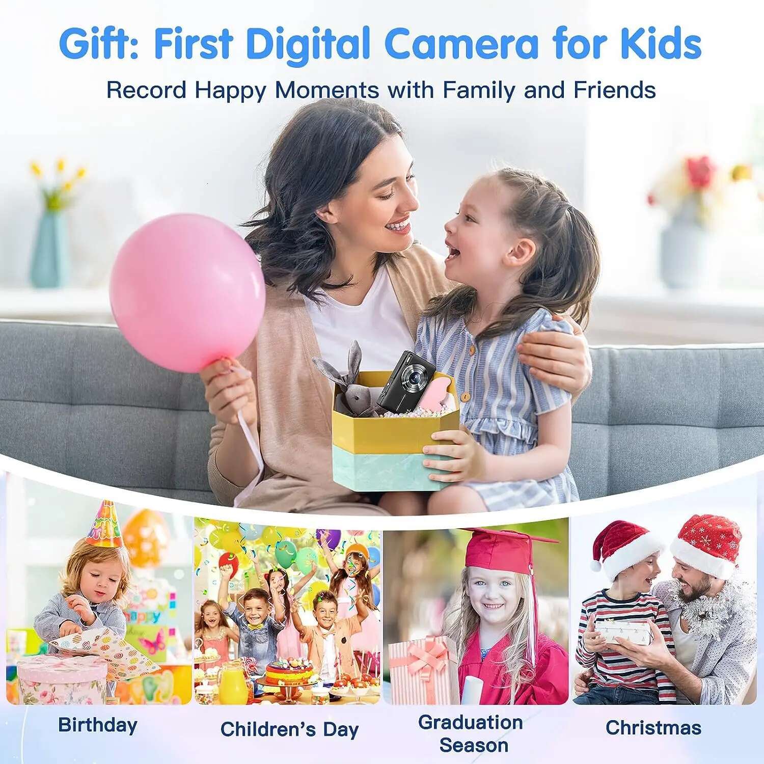 Digital Camera Children Camcorder with 16x Zoom Compact 1080P 44MP Cameras for Beginner Photography