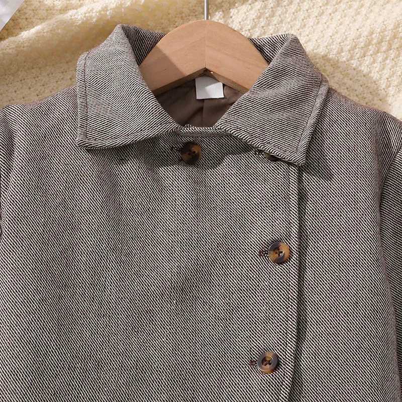 Girls College Style Suit Lapel Short Coat with Pleated Overskirt Spring Autumn Sweet Elegant 8-12 Years Old Y251105