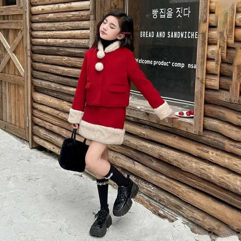 Skirt Set Red Childrens Clothing Girl Setup Autumn Winter Suit for Girls Clothes 8 10 12 Years Old Outfits Sets Fashion Outfit Y251105