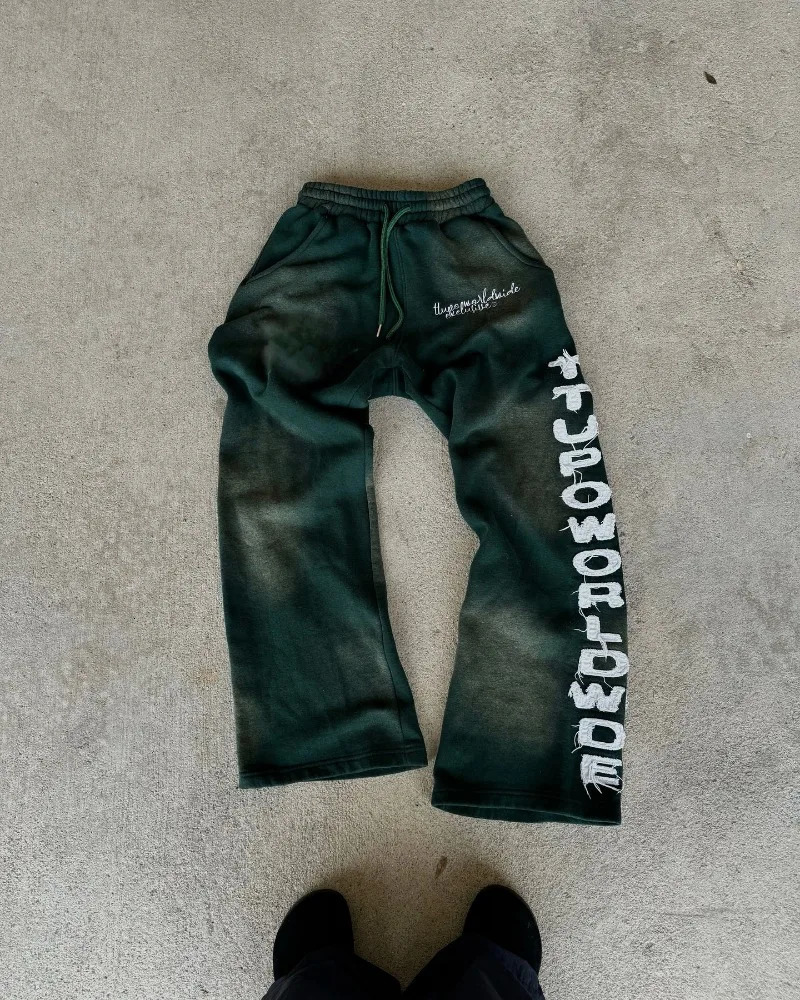 American Gothic letter embroidery pattern sweater for men Y2K street hip-hop loose casual pants 250402