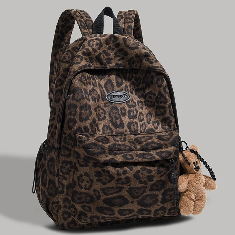 Leopard print Woman Backpack School Book Bags For Teenage Harajuku Female College Bag Student Lady leisure BagPack 251104