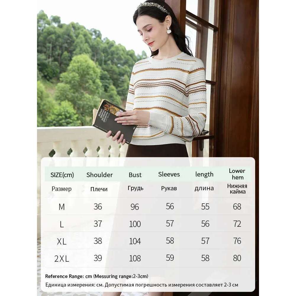 Wool Sweaters For Women Striped Color Contrast Jacquard Long-Sleeve Autumn New Classic O-Neck Tops