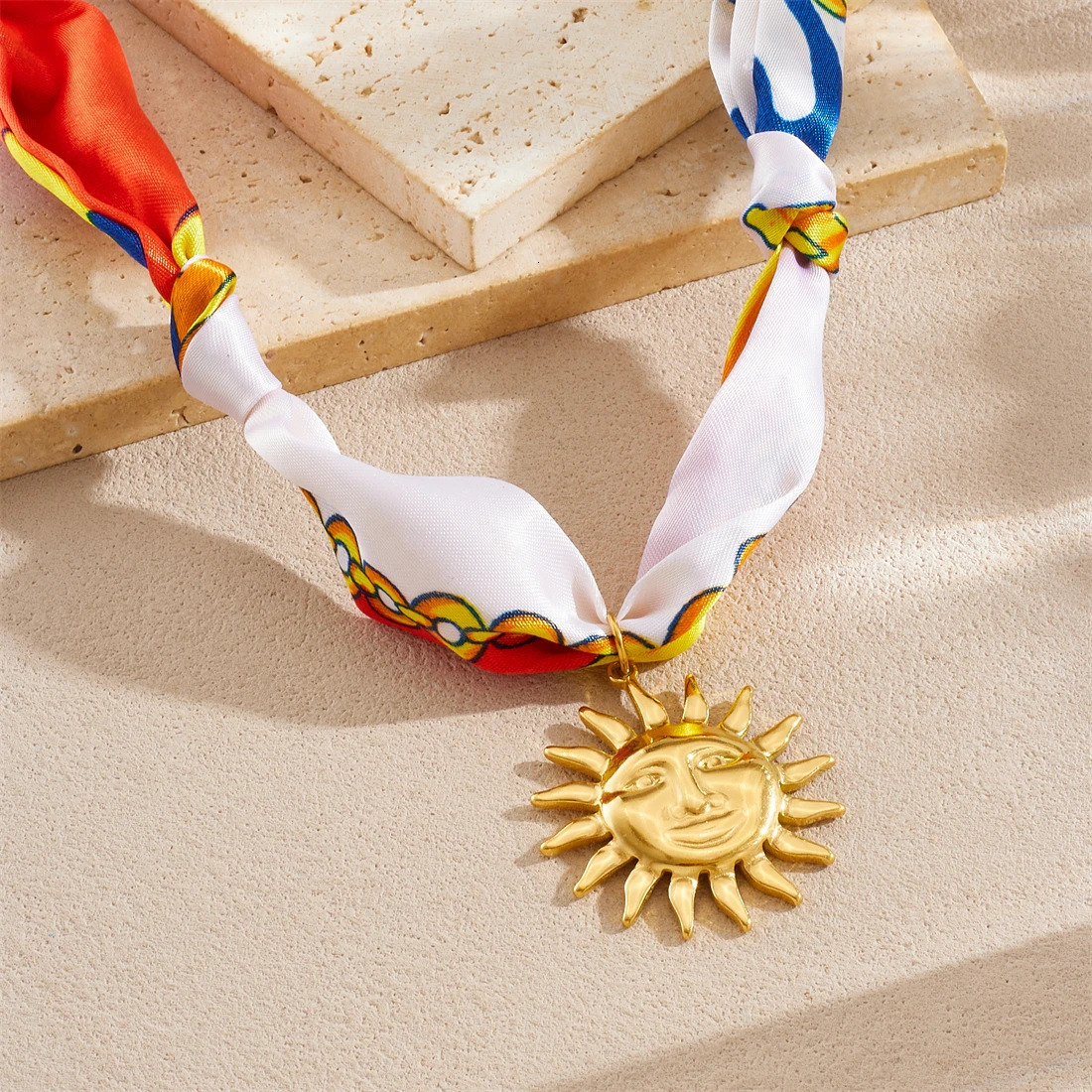 LAMENGLY 316L Stainless Steel Multicolour Ribbon Sun Moon Heart Flower Pendant Necklace Women Personalized Trend Neck Chain Gift 251031