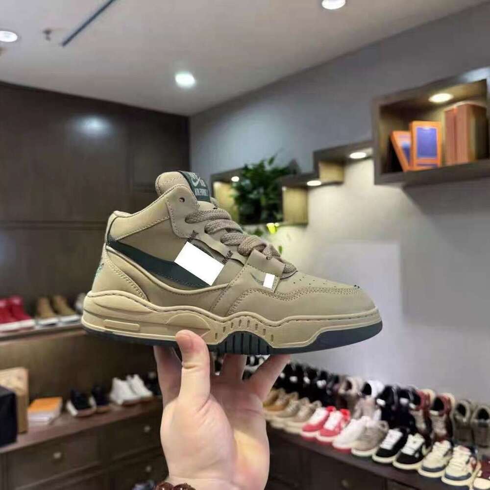 2025 New Versatile Sneakers Youth Thick-Soled Korean Style Sports High-Top Leather Casual Men's Trendy Shoes