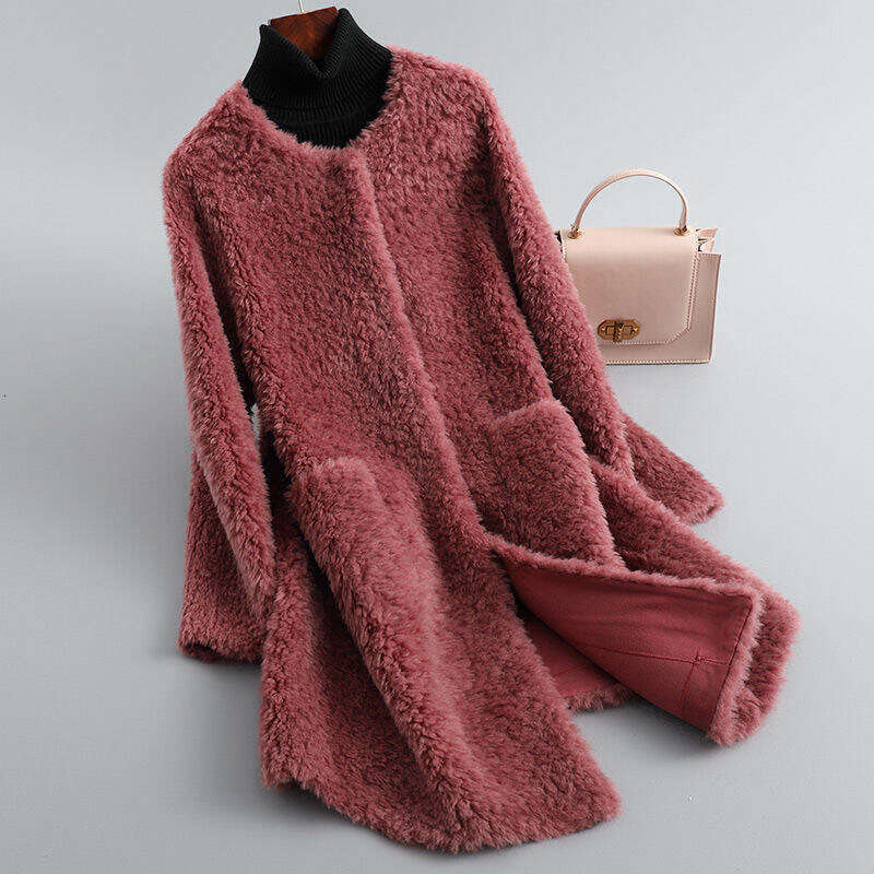 Grain Sheep Shear For Women, Mid-Length Lamb Wool Faux Fur One-Piece Winter Coat B5