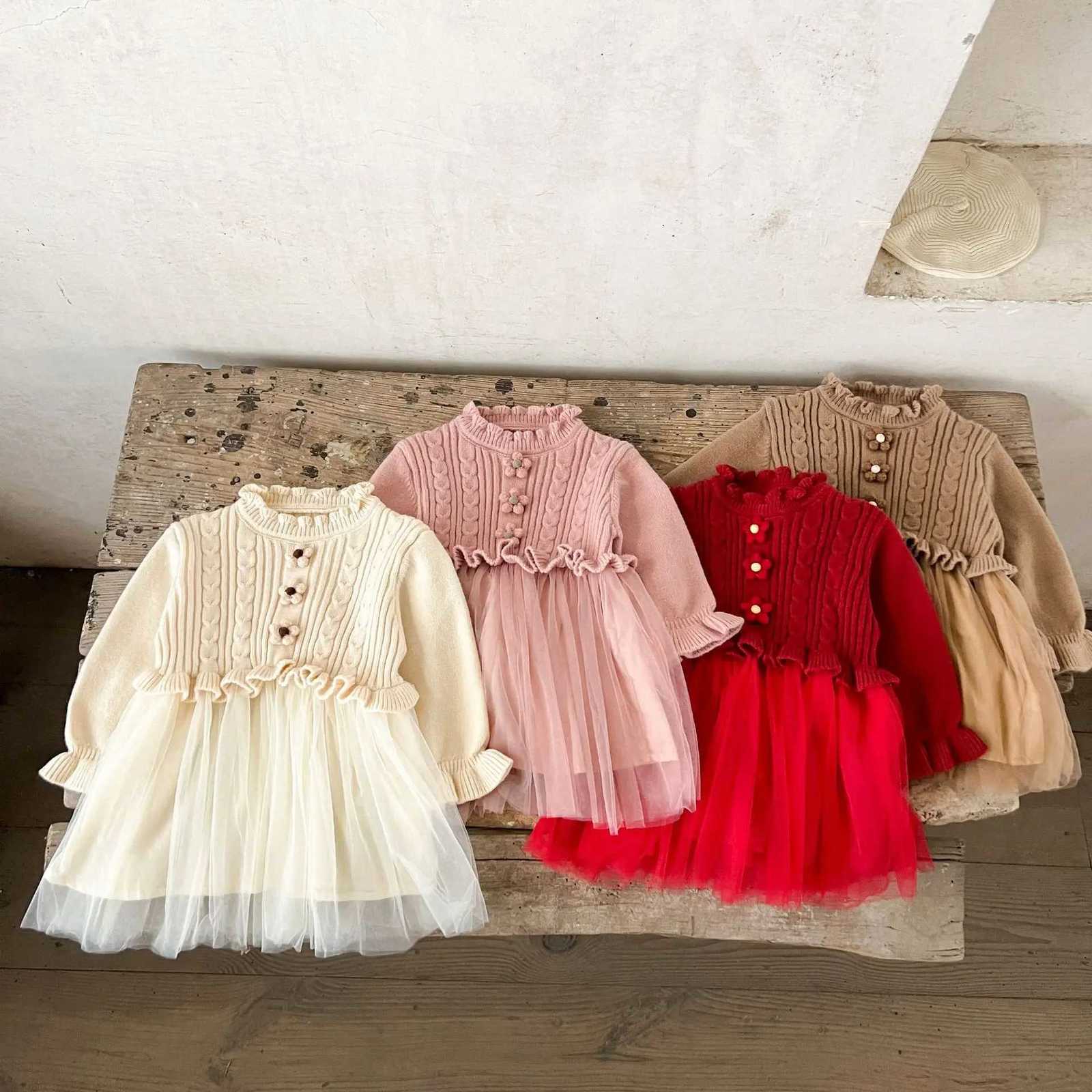 Ins Korean Version of Girls Baby Pure Cotton Woolen Mesh Dress Autumn and Winter Sweaters for Children Princess Dress Y251105