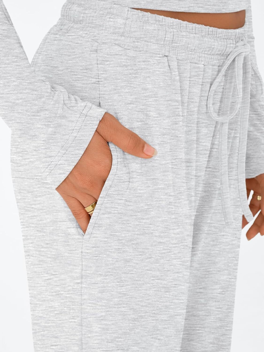 winter jacket women Women's 2 Piece Matching Lounge Set Long Sleeve Slightly Crop Top Wide Leg Pants Casual Sweatsuit