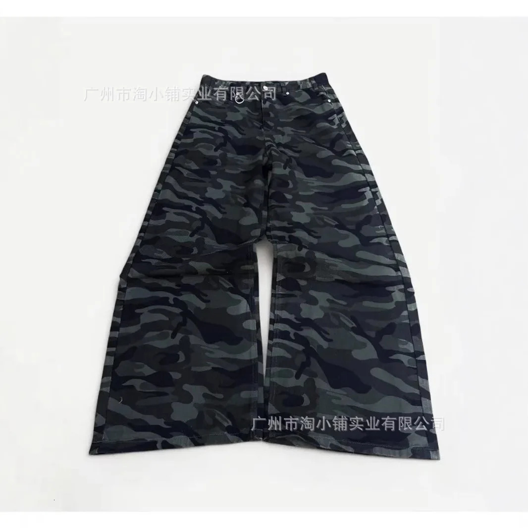 Spring Product American Retro Street Camouflage Straight Leg Wide Jeans 250403