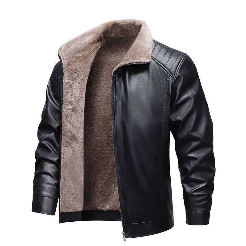 Men Winter Fleece Lined Biker Jackets Fashion Motorcycle Jacket Faux Leather Coat Outwear Casual Streetwear