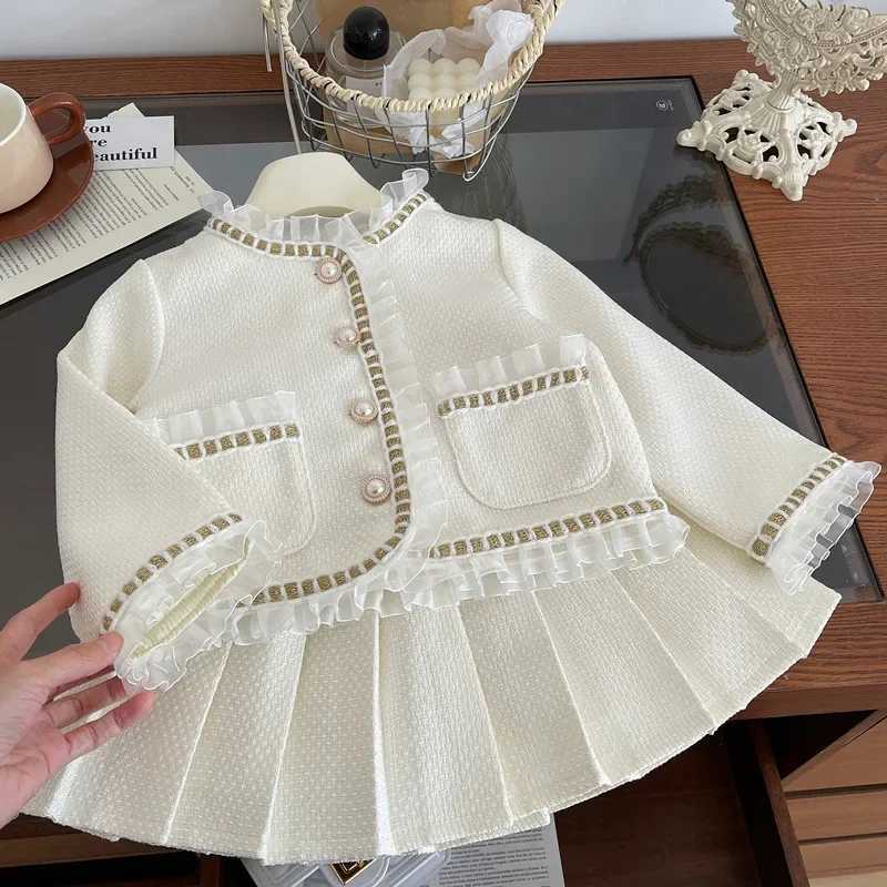 Spring Autumn New Style Tweed Suit Baby Fashionable Plaid Skirt Socialite Style Childrens Outfit 2-piece Set For Girls Y251105