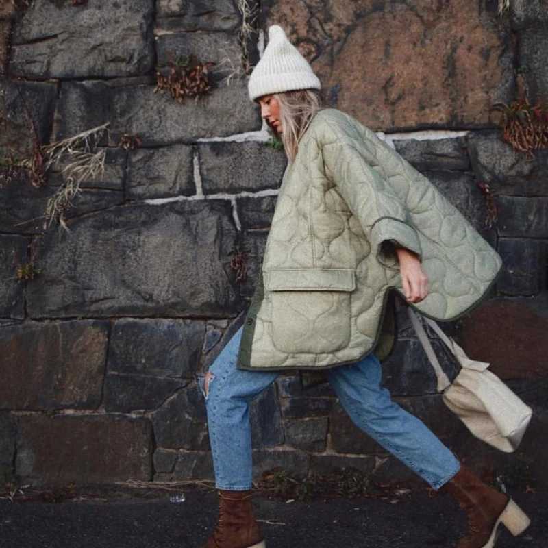 Autumn Winter Womens Loose Jackets Thin Parka Oversize Coats Round Neck Outwear FemaleLong Sleeve Cotton ClothingT251105