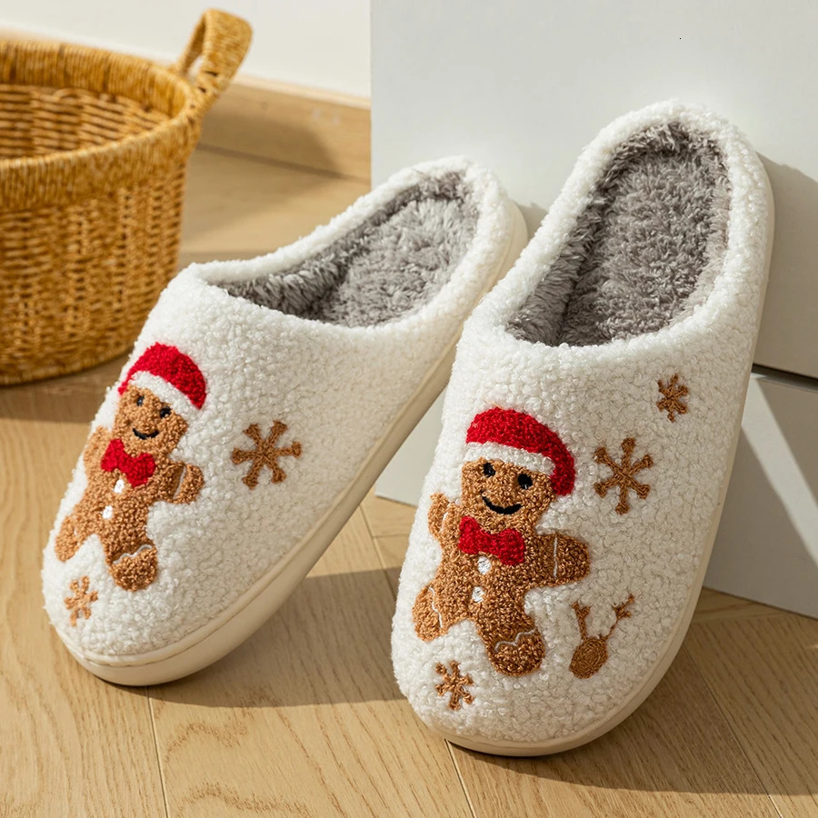 Christmas Gingerbread Man Women Winter Plush Soft Sole Cute Slippers Indoor Warm Soft Sole Exquisite Comfy Bedroom Shoes 251031