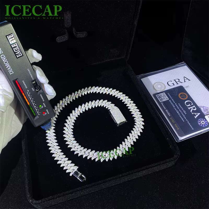 Diamond 16mm Iced Out Hiphop 925 Sterling Silver Cuban Link Chain Micro VVS Lab Grown Diamond for Men Necklace Jewelry