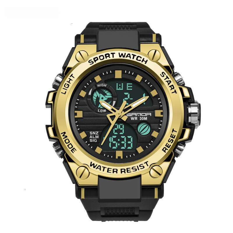 DHwatches Sanda Large Dial Tactical for Men Students Fashion Trend Multifunctional Dual Display Sports Waterproof Electronic Watch