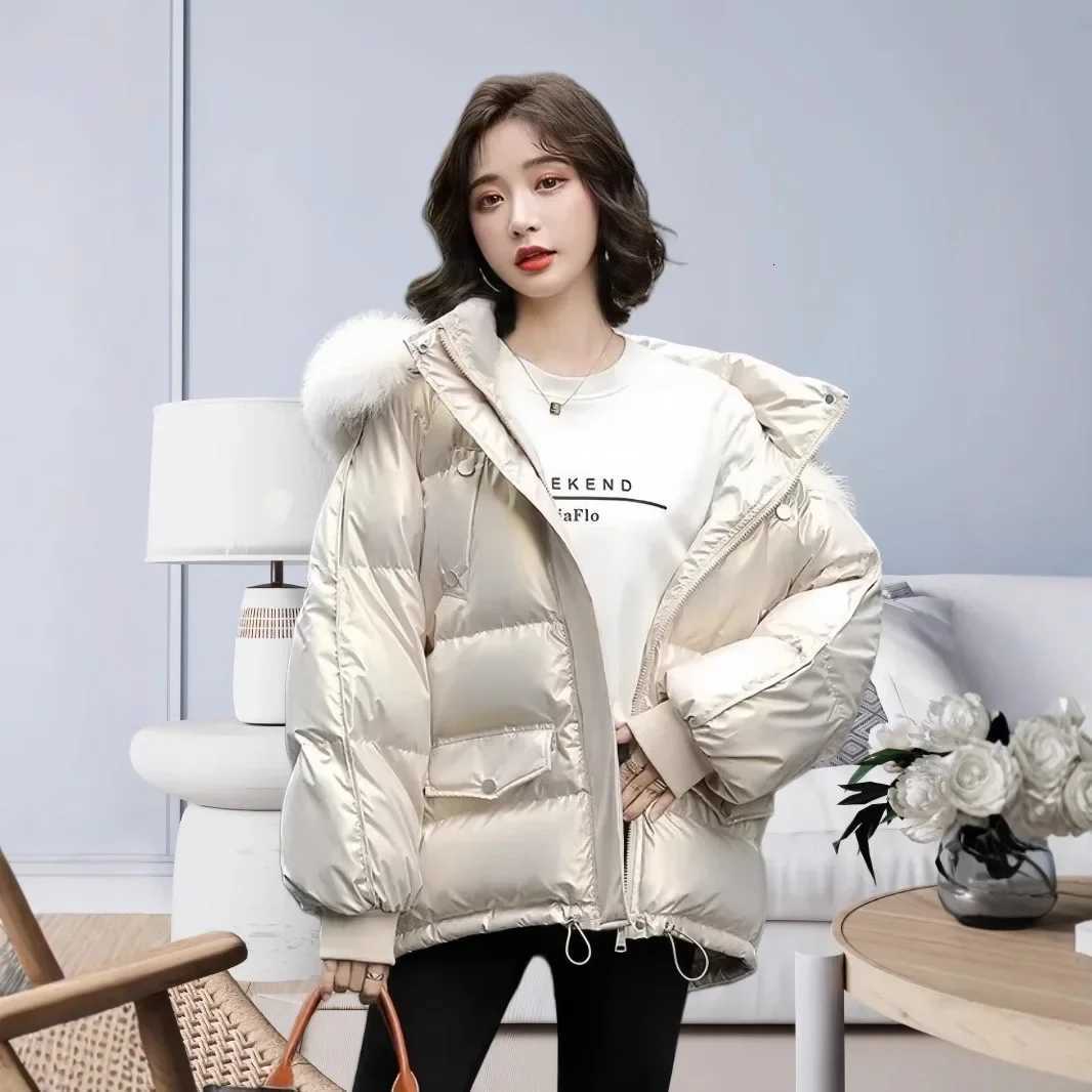 Womens Short Down Jacket Hot Sale of The Season New Korean Style Fashion Bright Loose Warm OuterwearT251105