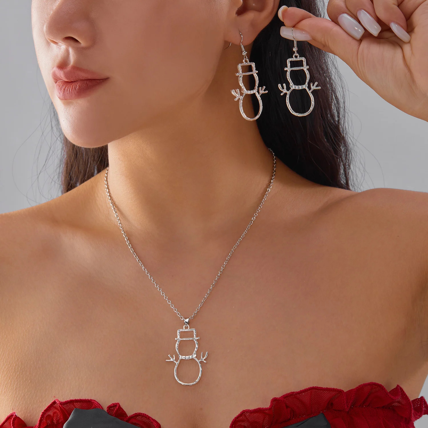 Silver Color Wearing Hat Snowman Drop Earrings For Women Minimalist Christmas Elegant Hollow Earring Girls Year Gifts 251104