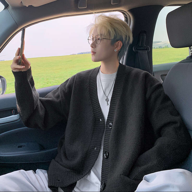 Fashion Autumn Winter Knitted Cardigan Jacket For Men, Lazy Style, High-End Feel, Korean Style V-Neck Sweater, Trendy Knitwear B5