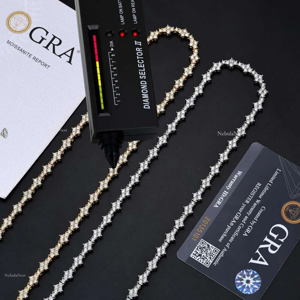 New Arrival Rapper Jewelry 7mm Sterg Sier Iced Out White Gold Pass Dia Tester Moissanite Cross Tennis Chain