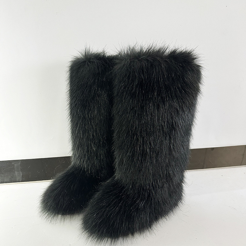 New woolen boots high end luxury cotton boots winter imitation fox fur snow boots suitable for trend both men and women knee high spicy girl boots