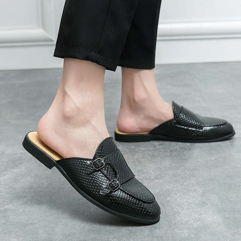 Large Men's Bean 38-47 Baotou Slippers with Bright Face, Driving and Dressing Room Shoes, One Foot Half Support Shoes