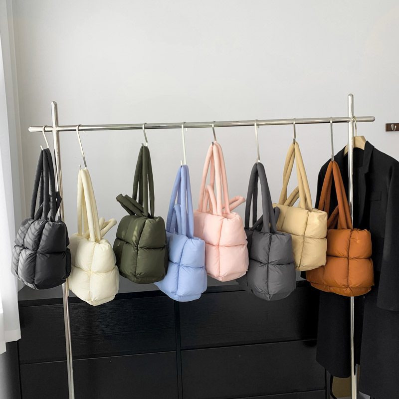 New Cross-Border Down Cotton Jacket Women's Simple Cotton-Filled Space Tote Soft Checkered Handbag Shoulder Bag