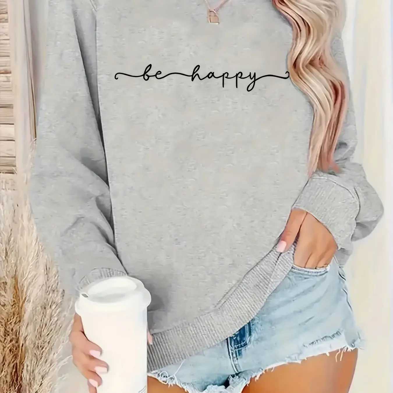 Womens Casual Heart Print Pullover Sweatshirt Geometric Design Long Sleeve Round Neck Machine Washable Regular Fit for AutumT251105