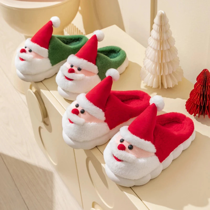 Christmas Fluffy Womens Slippers Home Santa Claus Winter Plush Woman Shoes Flats Fuzzy Fur Slides Indoor Soft 251031