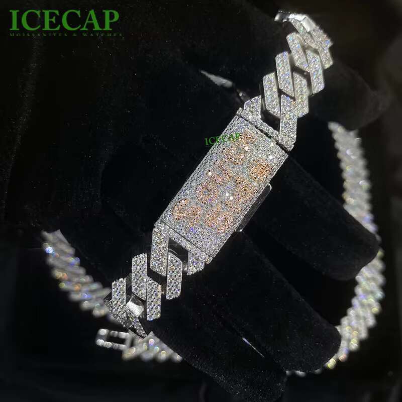 New 14mm Custom Name Cuban Necklace Platinum Plated Hip Hop Iced Out 925 Sterling Silver DVVS Moissanite Trending Cuban Chain